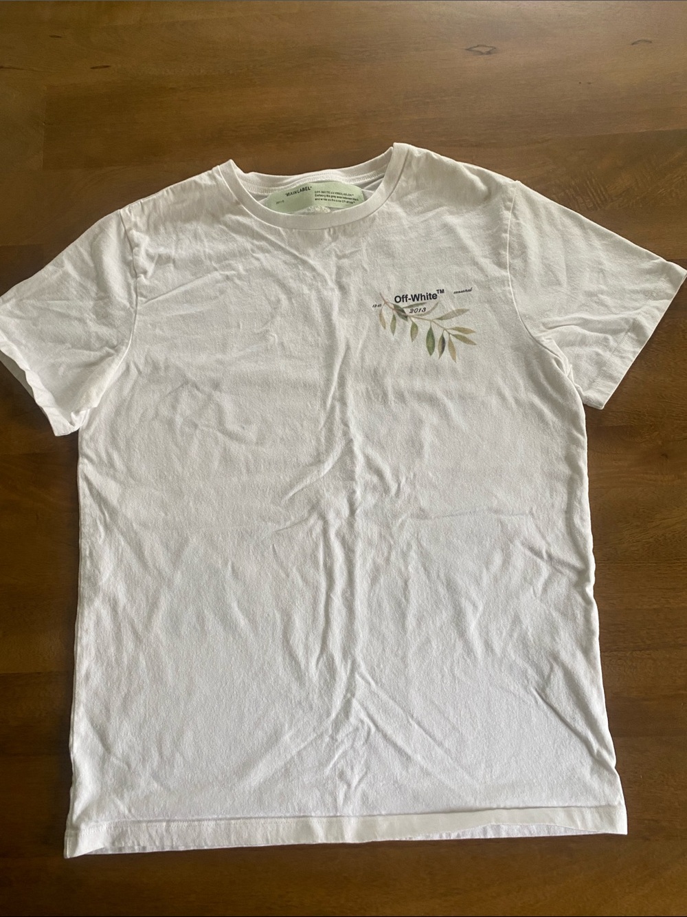 Off-White White Short Sleeve Crewneck Tee with Leaf Motif Archive 2012-2013